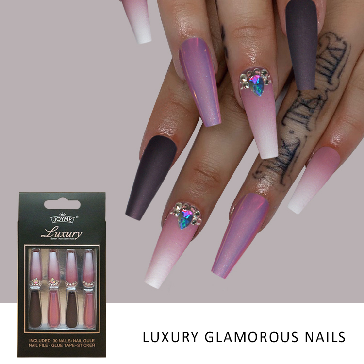 LONG COFFIN NAIL WITH STONE &MATTE NAIL&HOLOGRAM NAIL