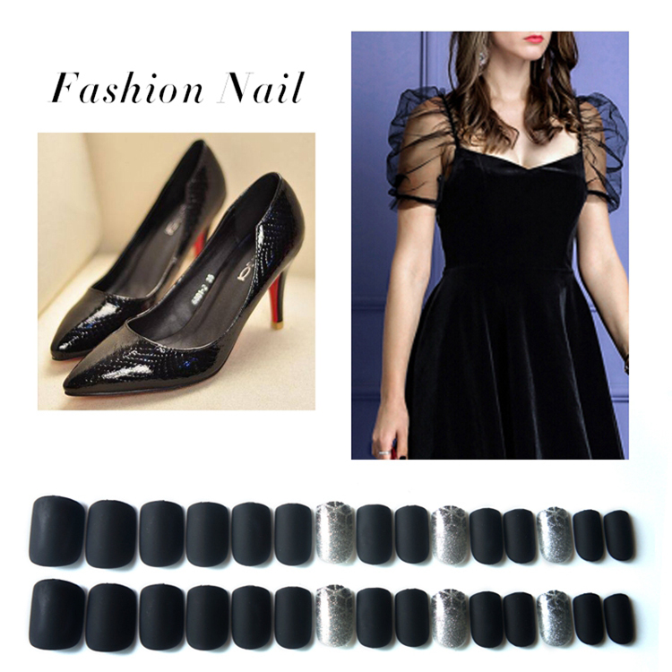 Square Black Color Glitter Nail