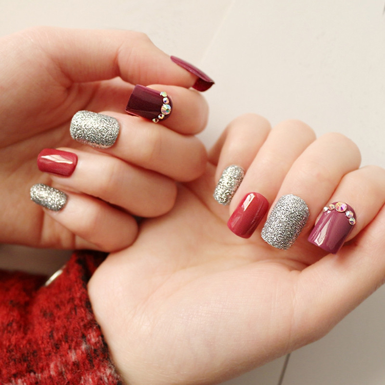 Glitter Printing Stone Purple Red Color Nail