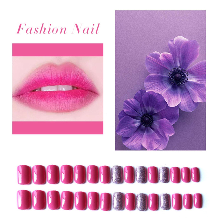 Square Rose Red Color Glitter Nail