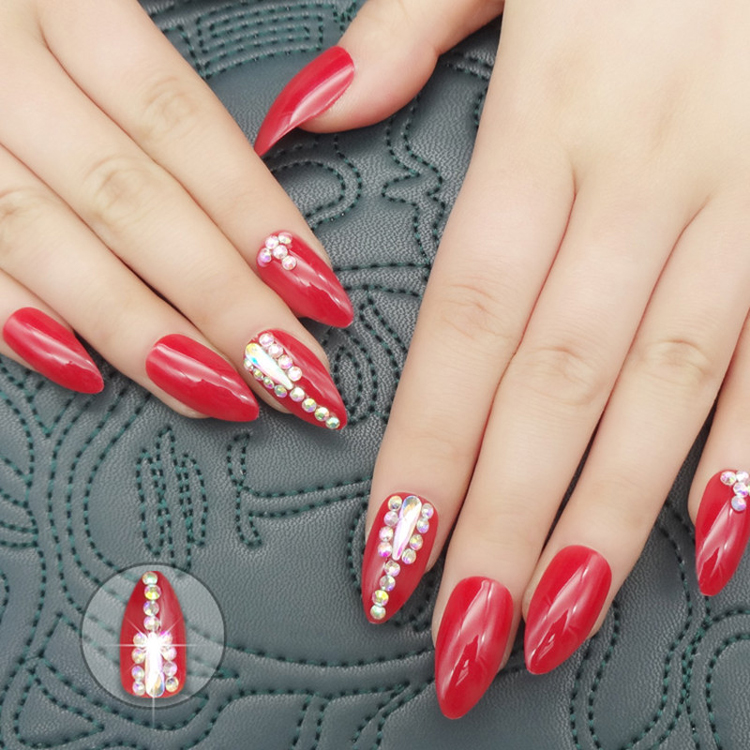 Gorgeous Jewelry Fake Nails Custom Matte Rhinestones 3D Handmade Press On Nails Finger Nail Tips