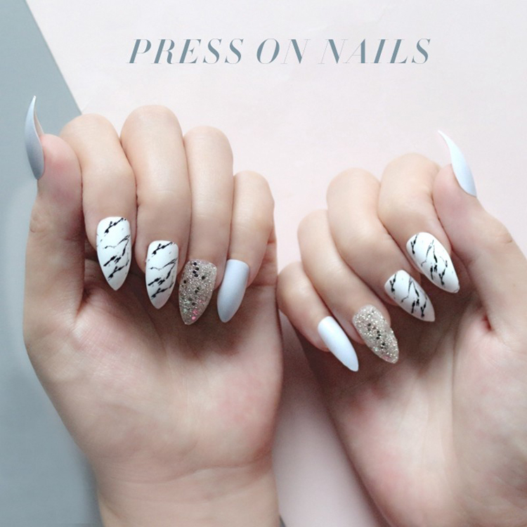 Newair Press On Nails Glitter Paillette Nails Artificial Nails Pre-glued Nails