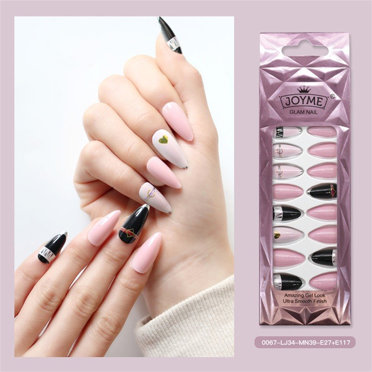 Metallic Nail Tip Heart Design Long Stiletto Shape