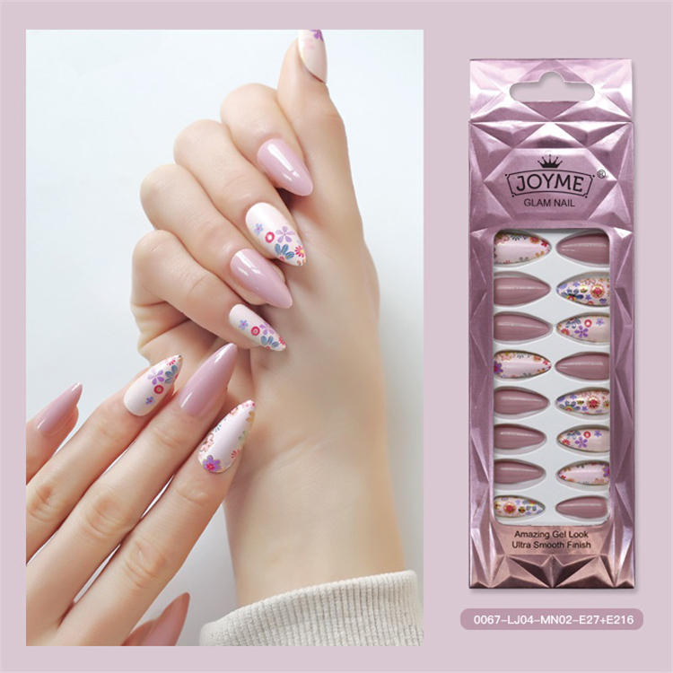 Metallic Nail Tip With Flower Long Stiletto Nail