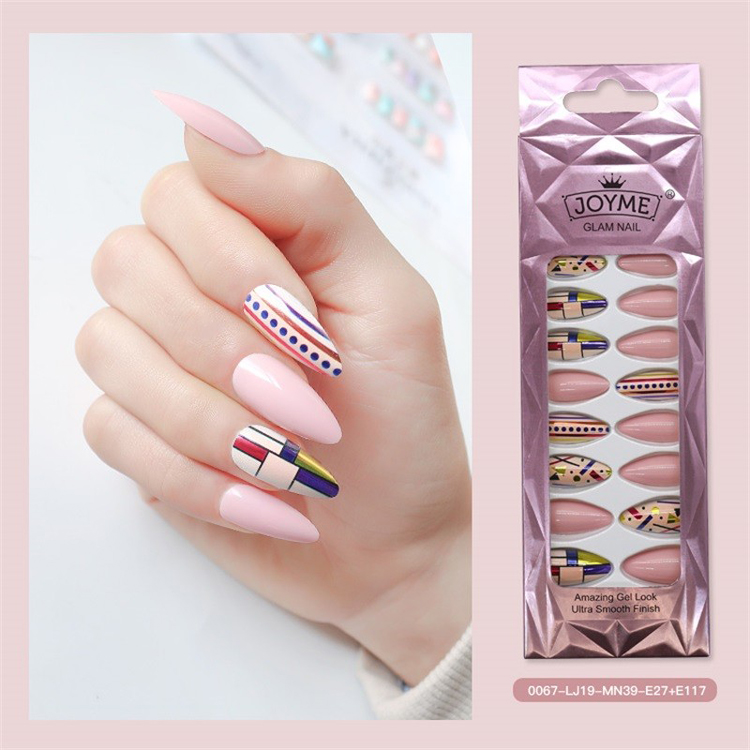 Metallic Nail Tip Pink Red Blue Stiletto Nail Shape