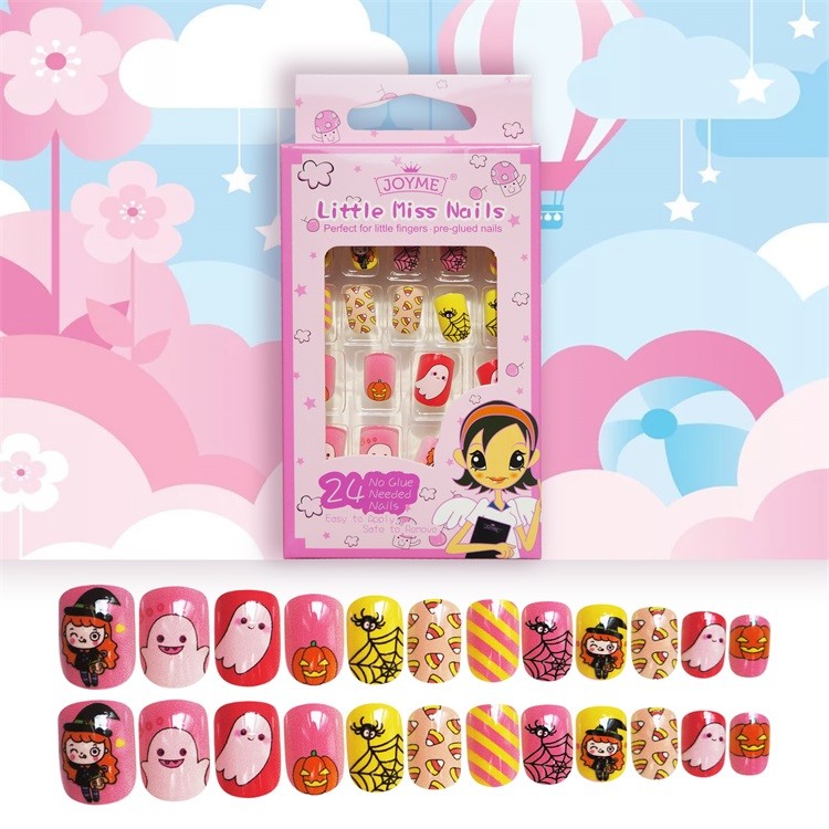 High Quality Artifical Nail Tips For Kid Plastic Square Cute Nail 24Pcs