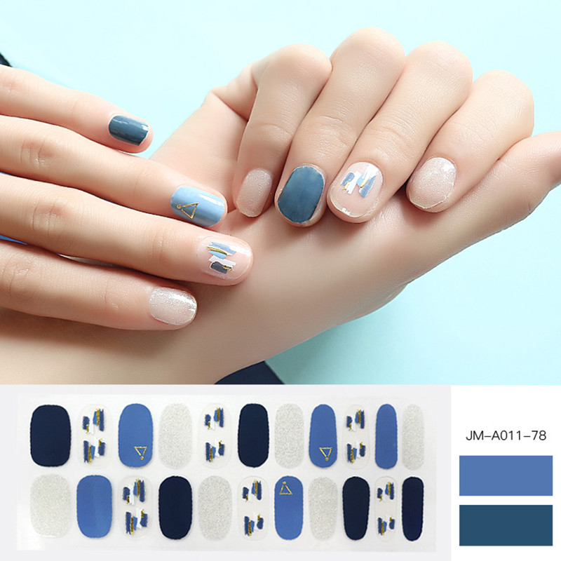Blue Design Nail Patch With Glitter