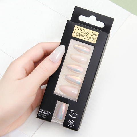 New Hologram Glossy Short Almond Fake Nails